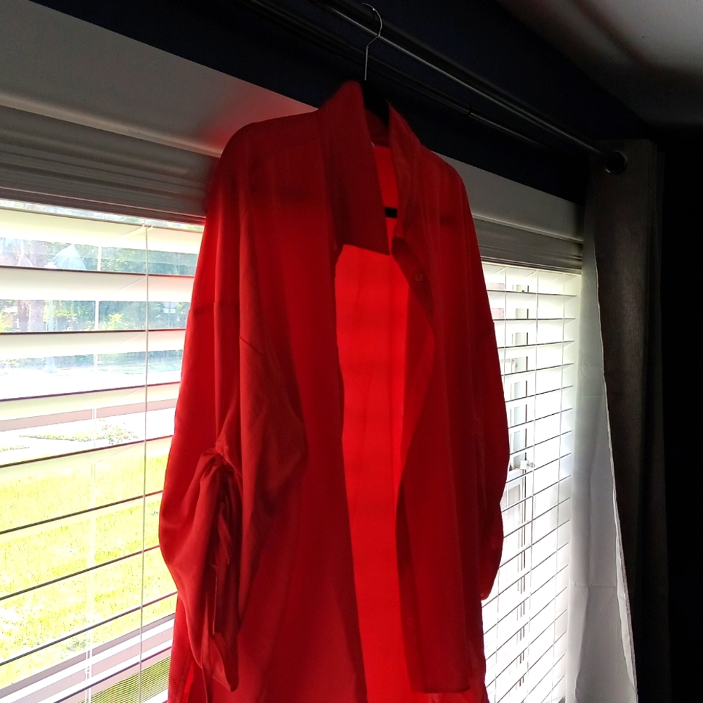 Coral xl tye up sleeve top